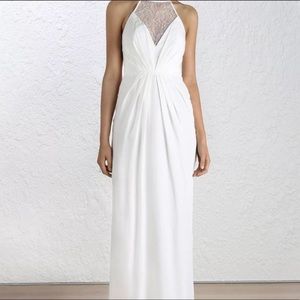 White High Neck Zimmerman Lace & Silk Midi Dress, Perfect Rehearsal Dinner Dress